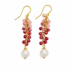 HK1311 S925 Moonstone & Rhodonite Dangle Earrings